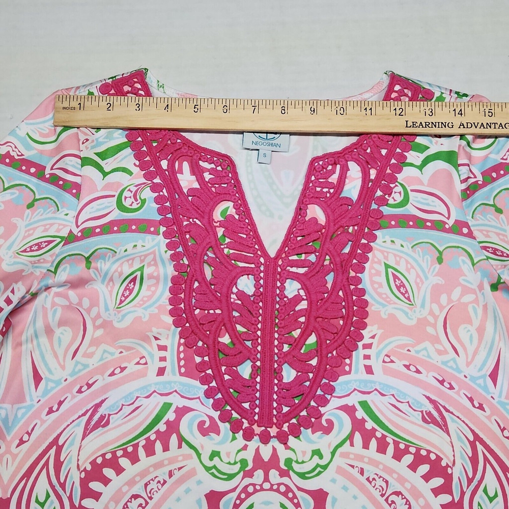 Knee Length Paisley Pink Green White Crochet Trim V Neck Barbie Challenger Core - Picture 5 of 14